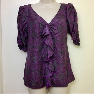 Juicy Couture Purple V-Neck Ruched Ruffle Silk 2